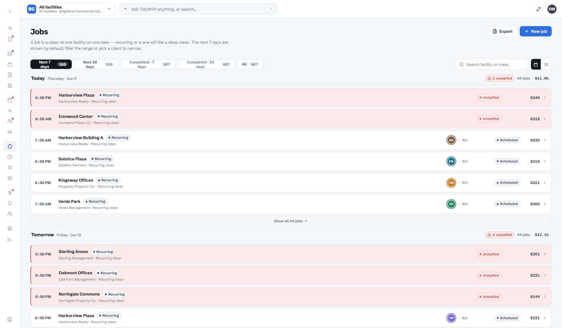 Jobs — tonight's work across all sites