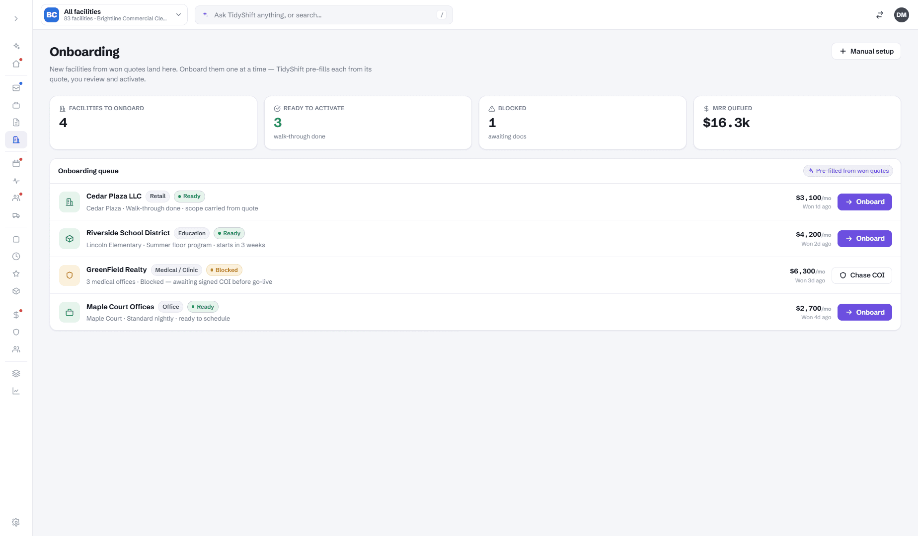 Onboarding — client and cleaning plan setup